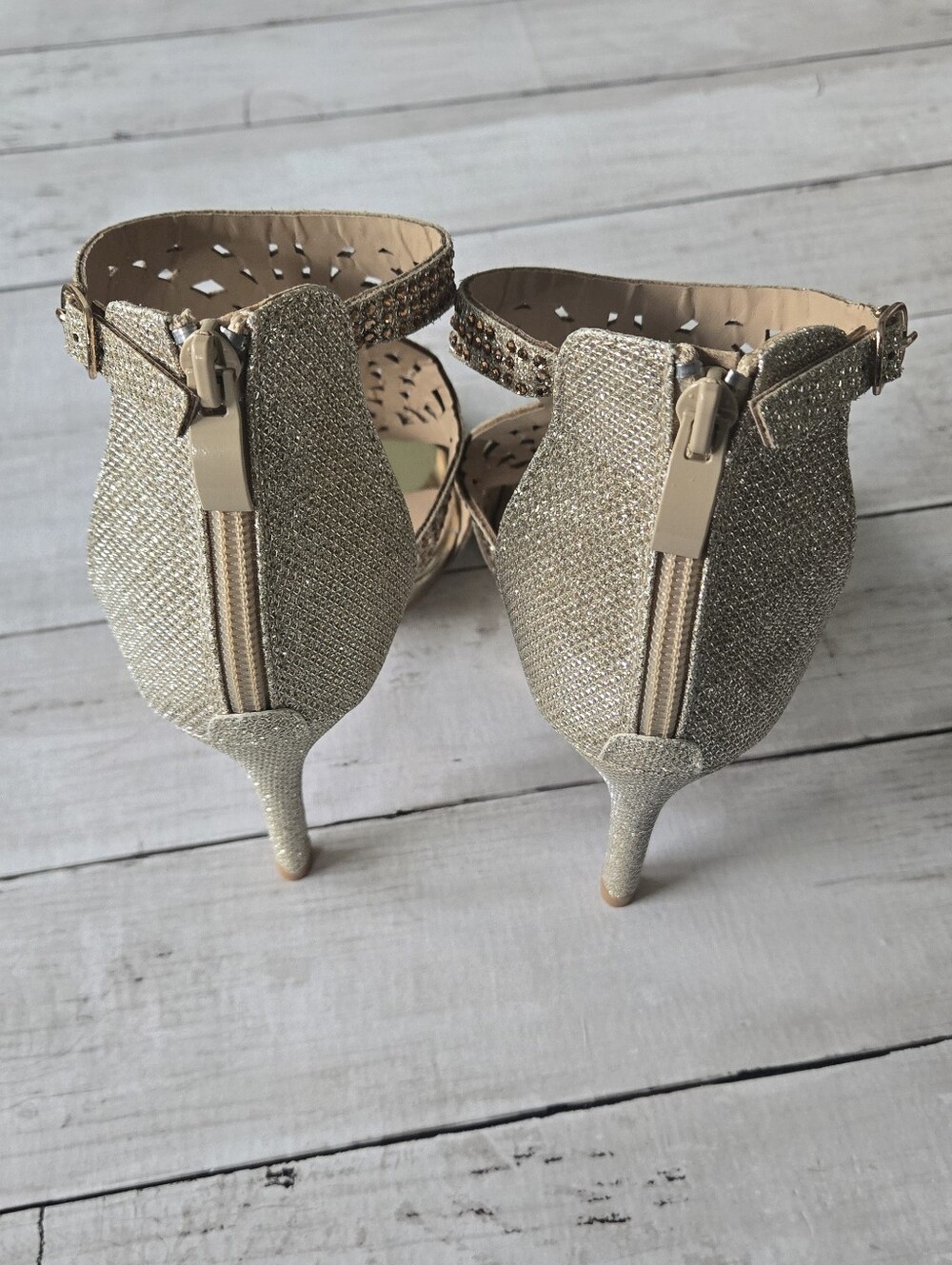 Metallic Rhinestone Stiletto Sandals - Picture 5 of 10